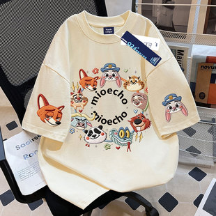 2026夏季疯狂动物城仿刺绣女童纯棉短袖t恤初中生休闲潮流上衣ins