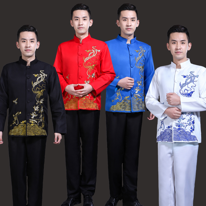 中山装大合唱演出服男中老年合唱团朗诵服二胡民乐演奏主持服成人
