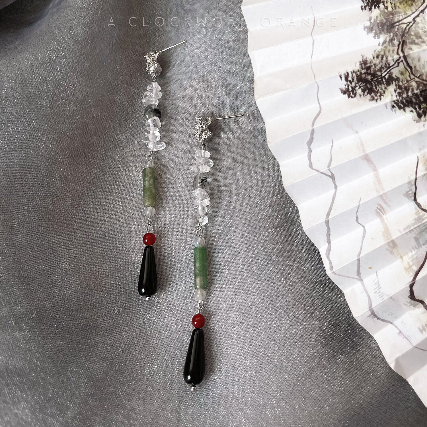 原创设计新中式玛瑙水晶耳钉耳夹