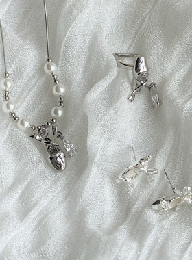 芭蕾舞鞋925银针耳钉耳骨夹项链