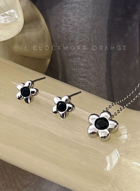 通体925银小花拼色耳钉简约项链