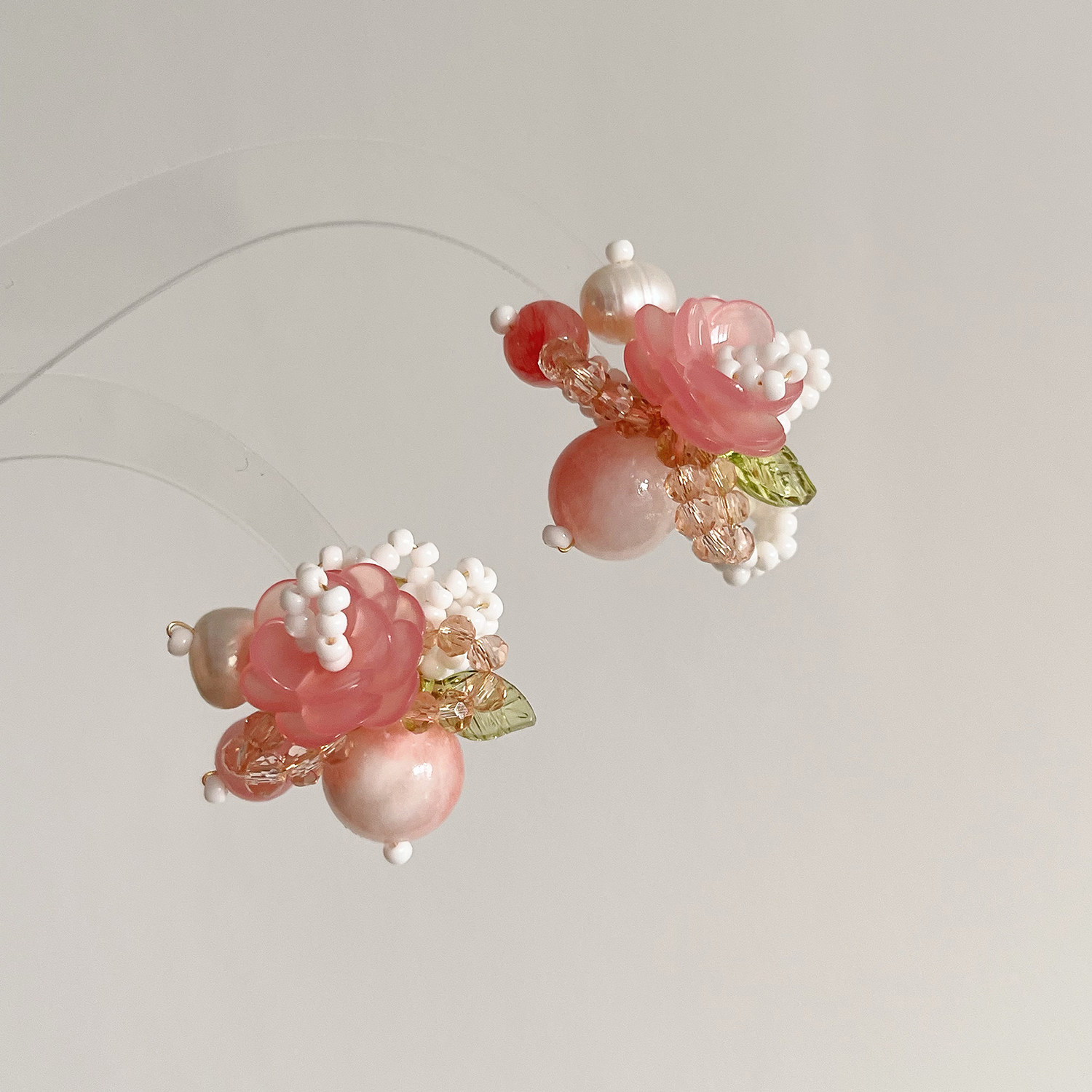 「春桃」手作串珠耳钉项链戒指天然石粉色系花朵渐变可爱气质套装,饰品/流行首饰/时尚饰品新,耳钉,淘宝优惠券,粉丝福利购,淘宝优惠卷