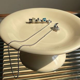 千禧y2k辣妹彩色锆石肌理月亮耳钉发夹一体式925银针小众设计女