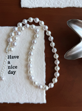 珠光浅粉串珠手作珍珠轻复古项链