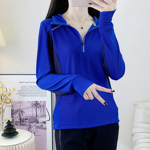 2026春夏新款户外运动速干长袖t恤女透气吸汗防晒徒步边帽套指衫