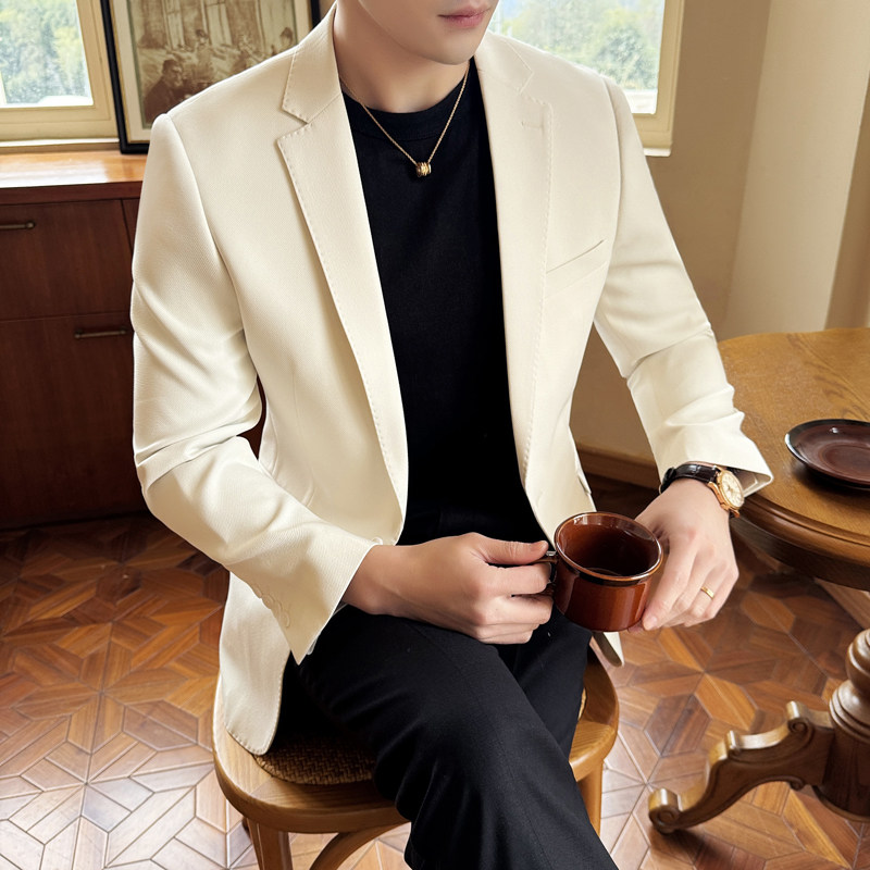 模特图2024男士休闲西装修身西服纯色单西外套DX6943P175,男装西服,电商D216-1