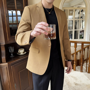 模特图2024男士休闲西装修身西服纯色单西外套DX6945P175,男士西装领外套怎么搭配图片