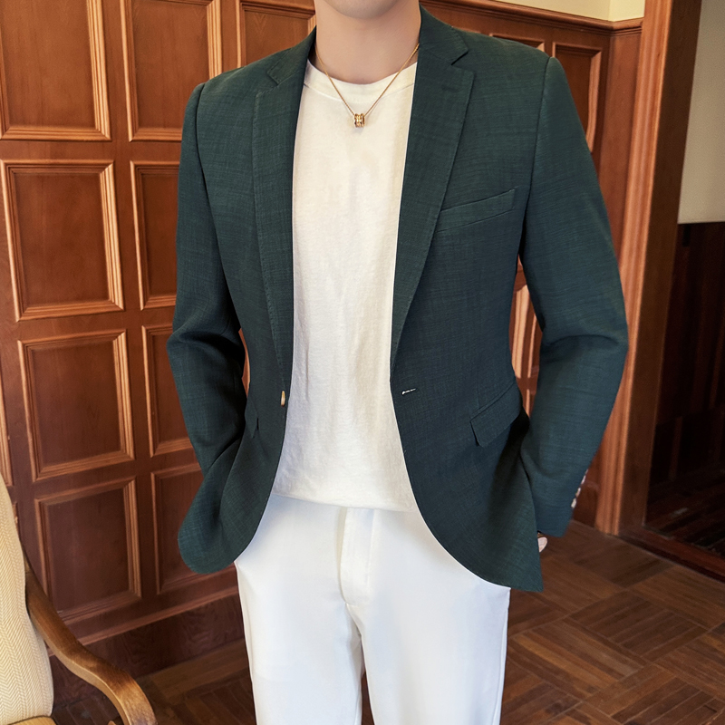 模特图2024男士休闲西装修身西服纯色单西外套DX6944P175，男装西服，电商D216-1