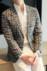 模特图2024男士休闲西装时尚修身西服单西外套DX6956P185图片