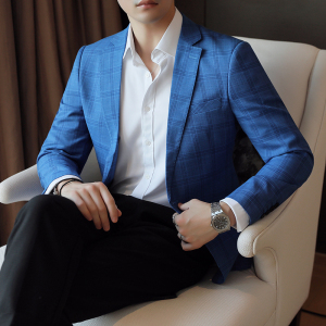人模图2024新款男士休闲西装时尚修身西服格子单西外套DX6910P165图片