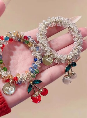扎头发发圈头绳女韩国高级感高弹力新款樱桃手链两用水钻皮筋