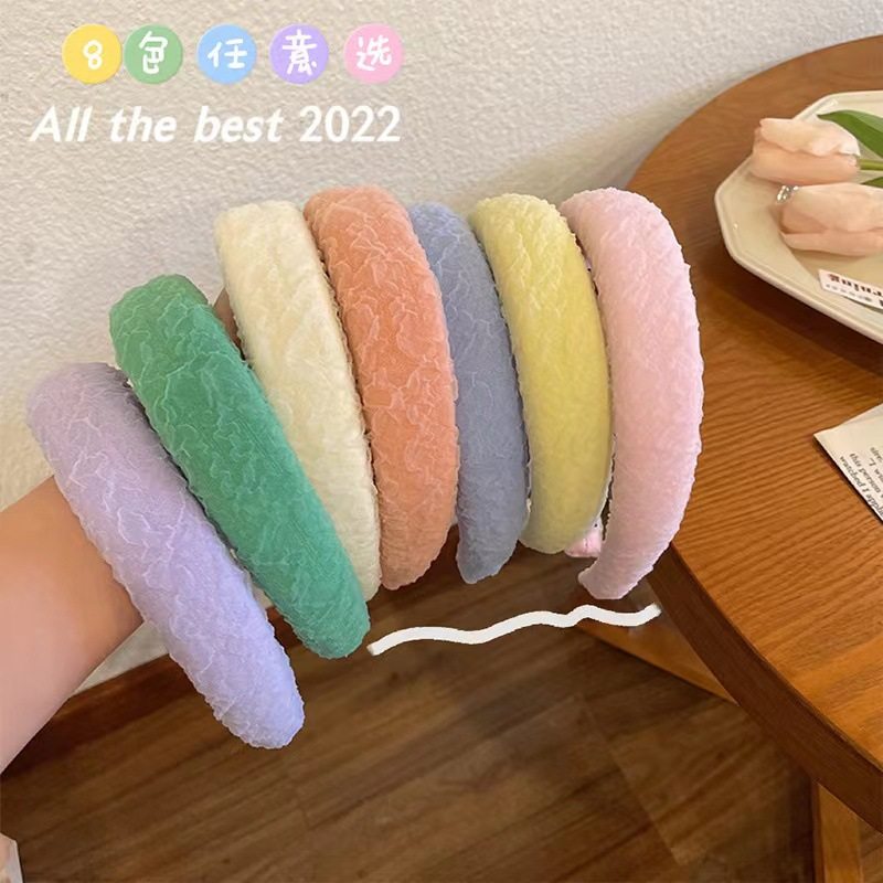 新款褶皱网纱洗脸发箍发饰 韩国高级感发卡高颅顶海绵头箍女