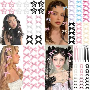 热销4cm蝴蝶结发夹鸭嘴夹芭蕾风丝带小发卡多巴胺甜美编发饰