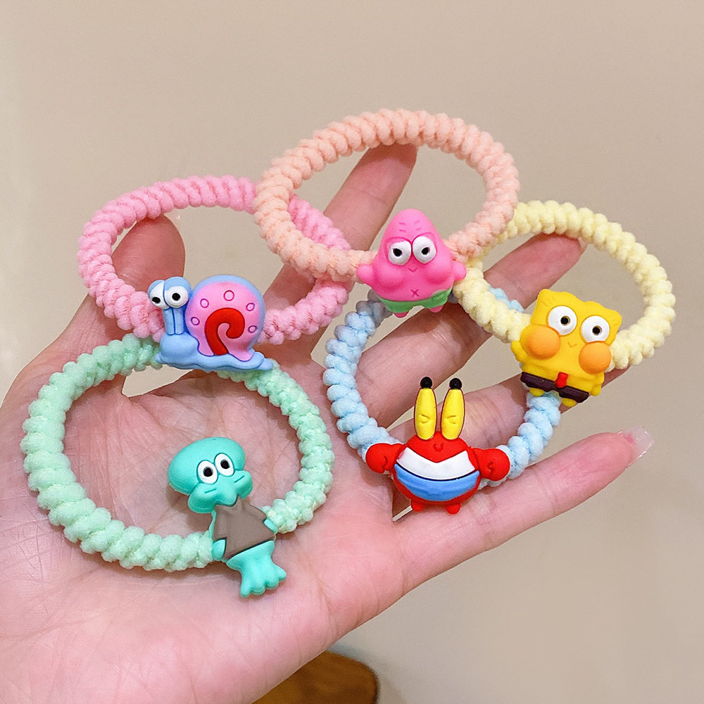 可爱卡通海绵宝宝头绳发圈糖果色加粗高弹力皮筋扎头发绳发饰