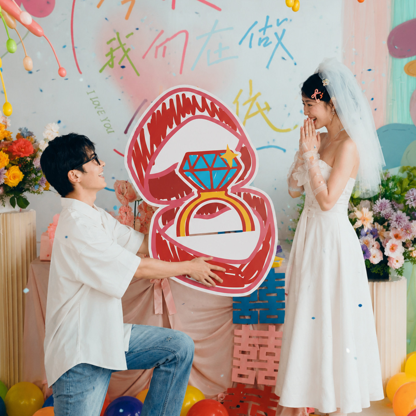 结婚手持拍照道具创意搞笑婚礼氛围感互动拍照小道具新娘晨袍出片