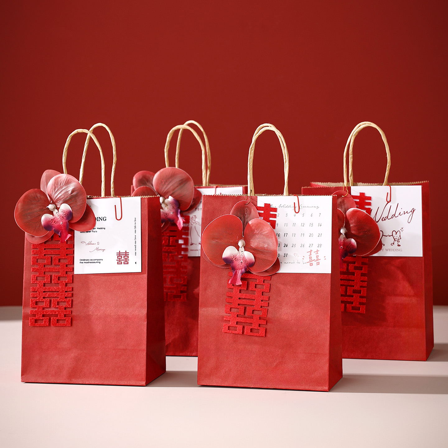 结婚红色小礼品袋喜糖袋婚礼回礼手提袋伴手礼袋子高级感喜庆纸袋