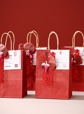 结婚红色小礼品袋喜糖袋婚礼回礼手提袋伴手礼袋子高级感喜庆纸袋