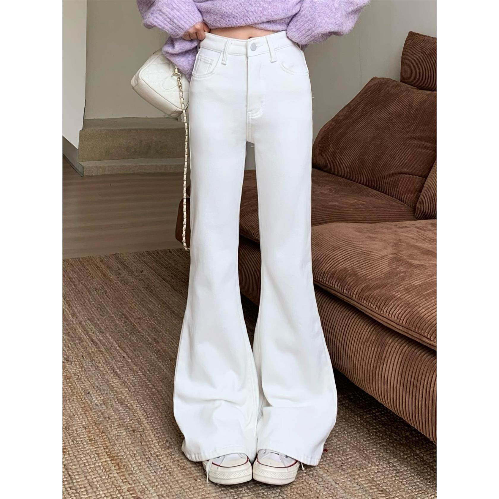 3MER哦哦三妹白色微喇牛仔裤女秋冬新款加绒加厚百搭显瘦拖地裤子,个性定制/设计服务/DIY,棉服工装,淘宝优惠券,粉丝福利购,淘宝优惠卷