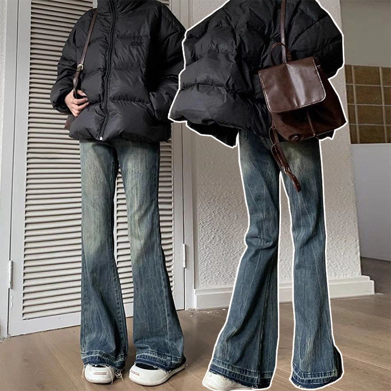 不贴腿微喇叭裤女春秋阔腿牛仔裤2025新款小个子高腰喇叭裤直筒宽