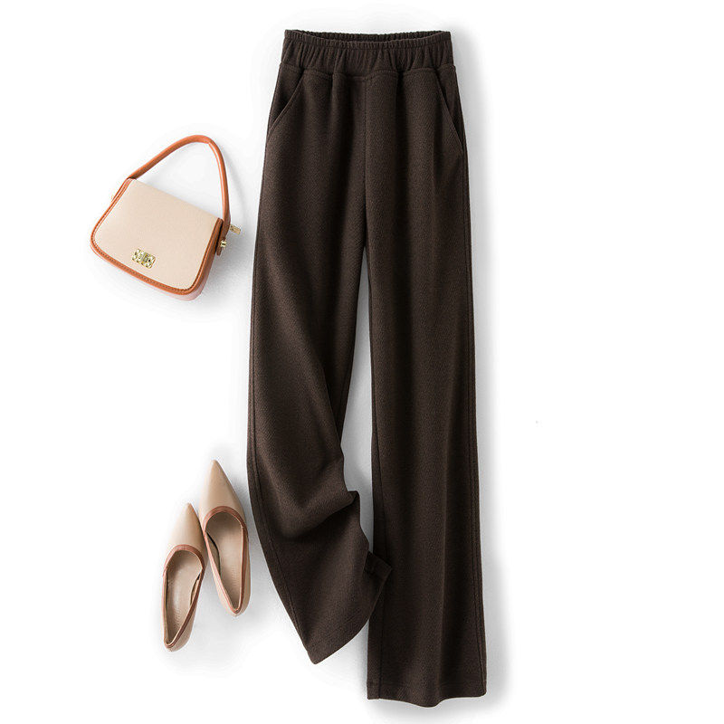 浅浅歌秋冬加绒加厚醋酸羊毛直筒裤保暖垂感显瘦窄版阔腿裤女长裤