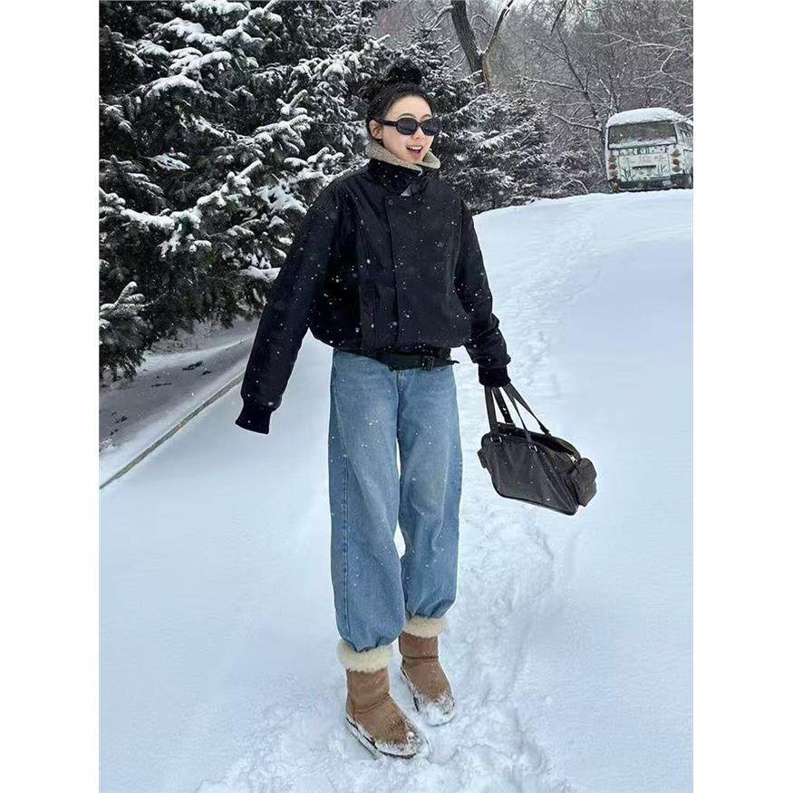 巨好看的加绒牛仔裤女2026新款冬直筒加厚高腰保暖超火窄版阔腿裤