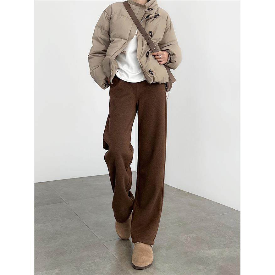 美拉德棕咖色裤子女2025冬小个子窄版直筒加绒毛呢人字纹阔腿裤子,个性定制/设计服务/DIY,棉服工装,淘宝优惠券,粉丝福利购,淘宝优惠卷
