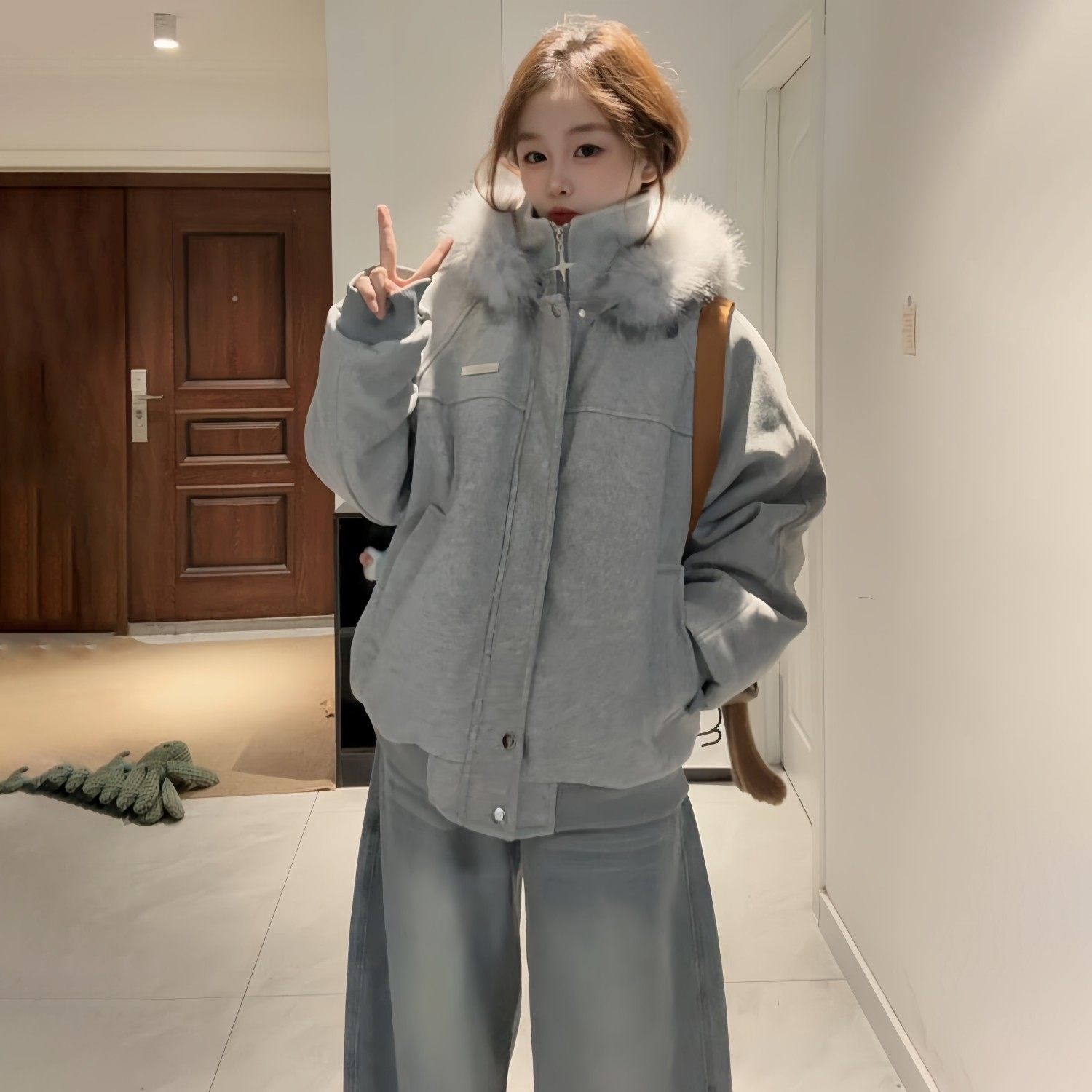 毛呢冬装棉服女2025冬季新款夹棉加厚学生外套工装棉衣小个子棉袄