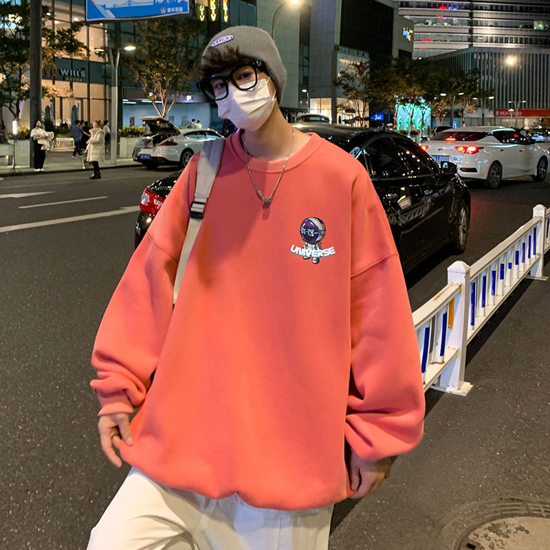 21秋季新款港风外景超Q小宇航员宽松大码oversize加绒圆领卫衣P28,男装卫衣,星座508（原C305）