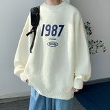 2024新款港风1987宽松大码半高领毛衣男女圆领加绒加厚针织衫P48，男装针织衫/毛衣，星座508（原C305）