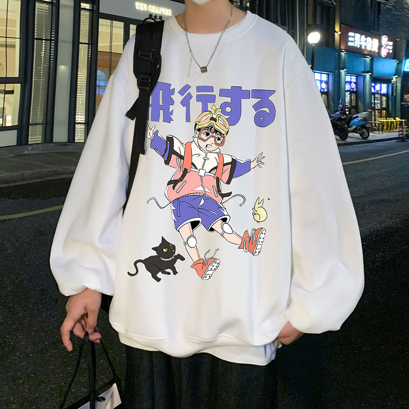 2024秋季新款港风外景飞行漫画宽松oversize加绒圆领卫衣P35-控48,男装卫衣,星座508（原C305）