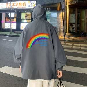 2024秋季新款港风外景彩虹宽松大码休闲连帽夹克男女外套P55-控78图片