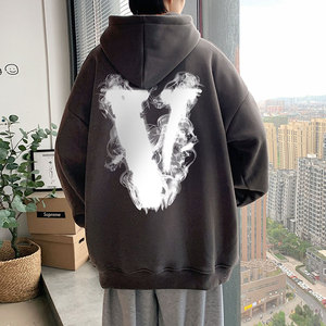 21秋季新款港风水墨V宽松大码OVERSIZE男女休闲连帽卫衣P40-控58图片