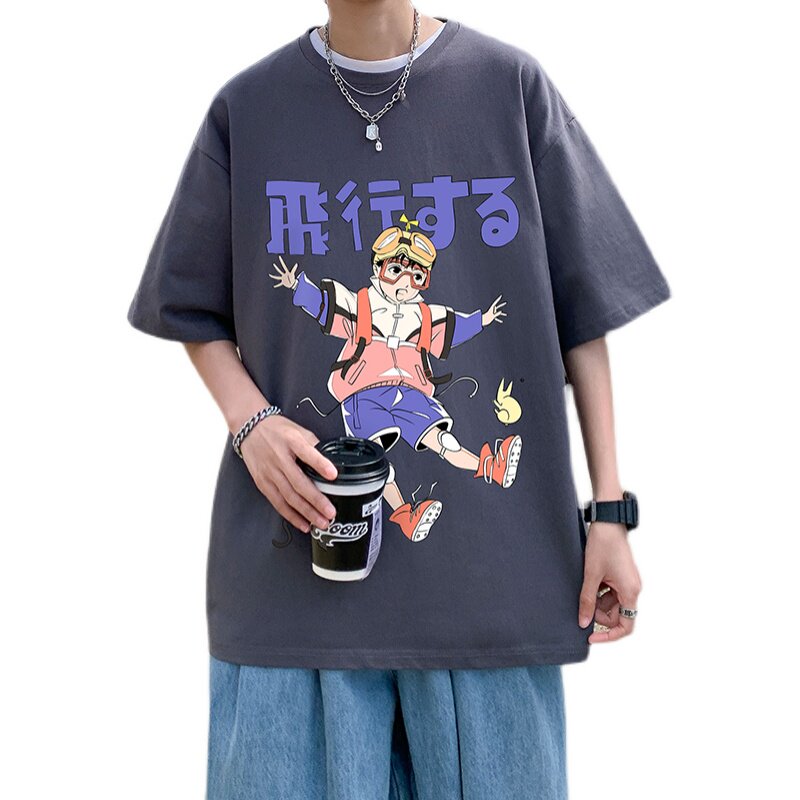 ！22夏季新款宽松大码港风飞行袖纯棉T恤T1918-P25控38,男装T恤,星座508（原C305）