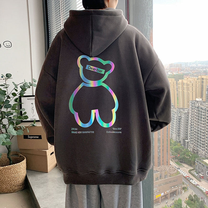 21秋季新款港风反光小熊宽松大码OVERSIZE休闲连帽卫衣P40-控58,男装卫衣,星座508（原C305）