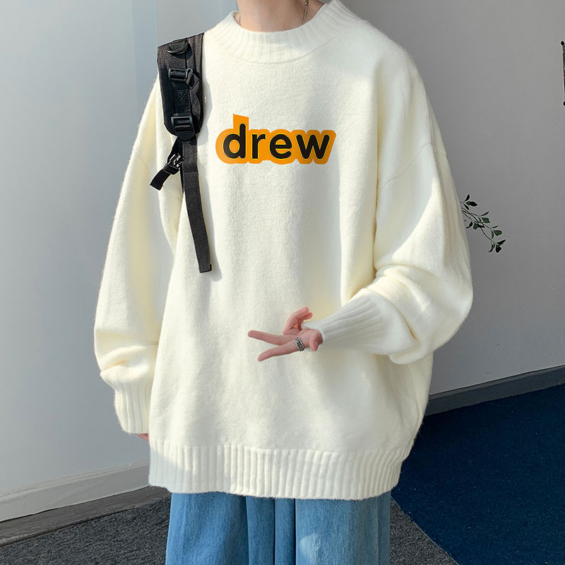 2024新款港风DREW宽松大码半高领毛衣男女圆领加绒加厚针织衫P48,男装针织衫/毛衣,星座508（原C305）