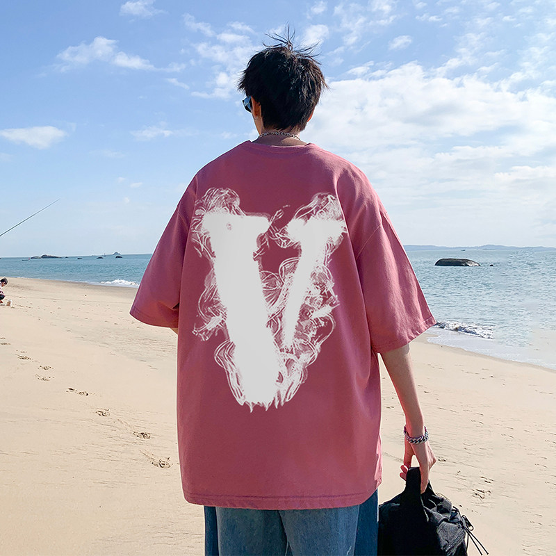 ！22夏季宽松港风大码烟雾大V时差短袖纯棉T恤T132-P30控38图片