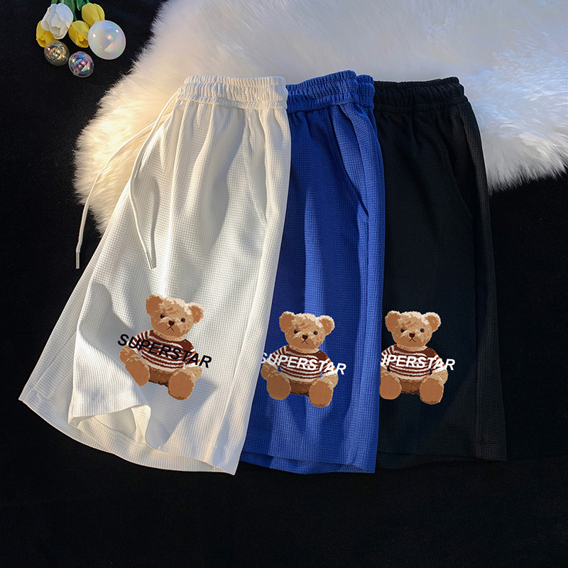 ！22夏季新款宽松大码港风小熊华夫格短裤DK1305-P25控39图片
