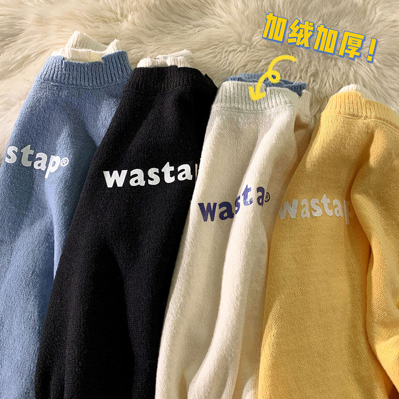 21新款港风wastp半高领圆领加绒加厚假两件毛衣打底针织衫平铺P65,男装针织衫/毛衣,星座508（原C305）