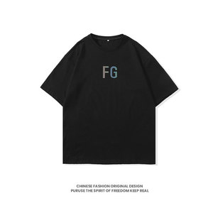 21夏季新款大码港风平铺反光FG字母高街短袖纯棉T恤T1915--P22图片