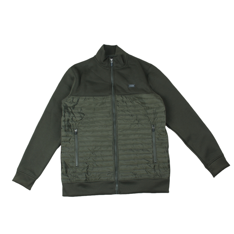 美式经典拼块设计口袋拉链立领加绒外套户外拉链衫外贸男宽松卫衣