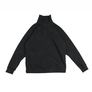 外贸男女卫衣纯色宽松 高立领纯色半拉链宽松毛圈卫衣 断码