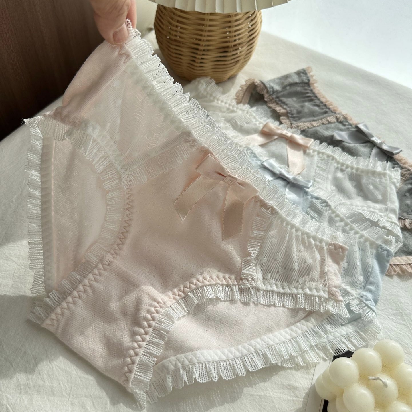 心动韵律新品精梳棉高弹舒适透气网纱蕾丝蝴蝶结甜美少女内裤中腰,女士内衣/男士内衣/家居服,女三角裤,淘宝优惠券,粉丝福利购,淘宝优惠卷