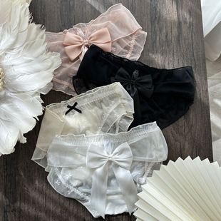 原创柔软透气网纱甜美立体感大蝴蝶结可爱中腰少女内裤 大码 三角裤