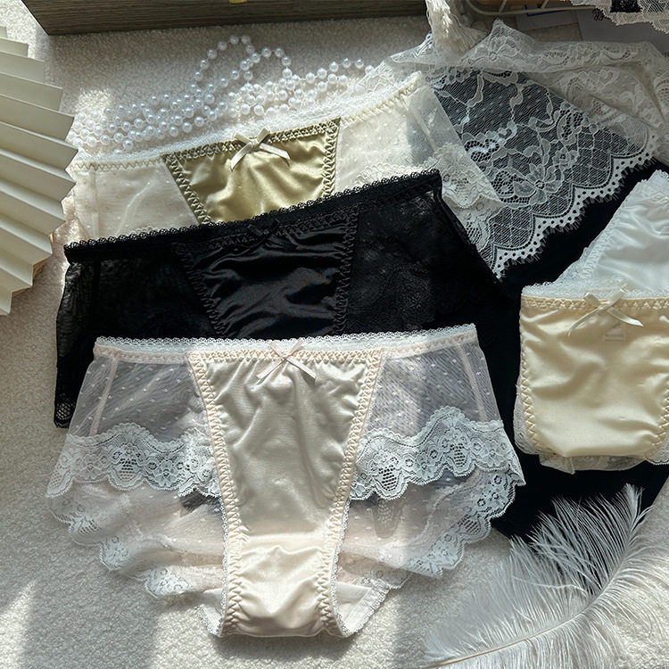 新款日系轻奢波点蕾丝复古珠光性感舒适棉裆女士中腰无痕内裤,女士内衣/男士内衣/家居服,女三角裤,淘宝优惠券,粉丝福利购,淘宝优惠卷