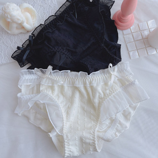 2024女士内裤 少女治愈系奶油亲肤柔软甜美网纱木耳边蝴蝶结三角裤