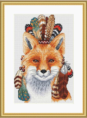 DMC绣线小小鱼十字绣套件 D844印第安狐狸精准印花手工刺绣