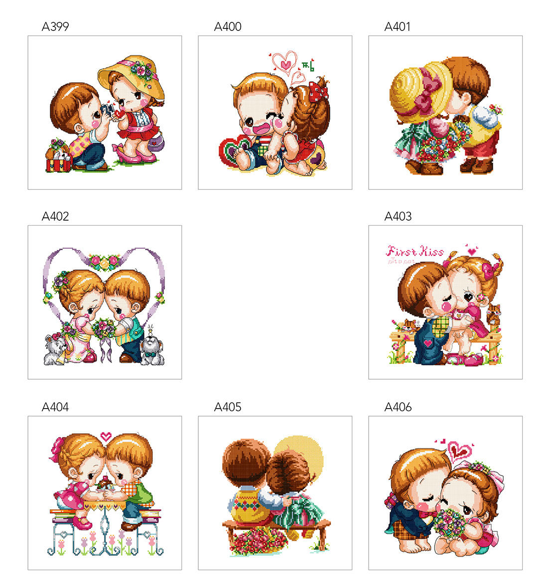 可爱卡通套件小小鱼十字绣a399-406两小无猜多联精准印花手工刺绣