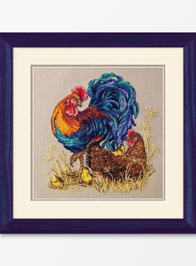 R线家居手工刺绣小小鱼十字绣 D838鸡的一家 麻色绣布套件