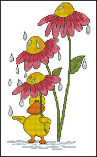 DMC绣线小小鱼十字绣 A2687躲雨的小黄鸭精准印花手工DIY刺绣套件