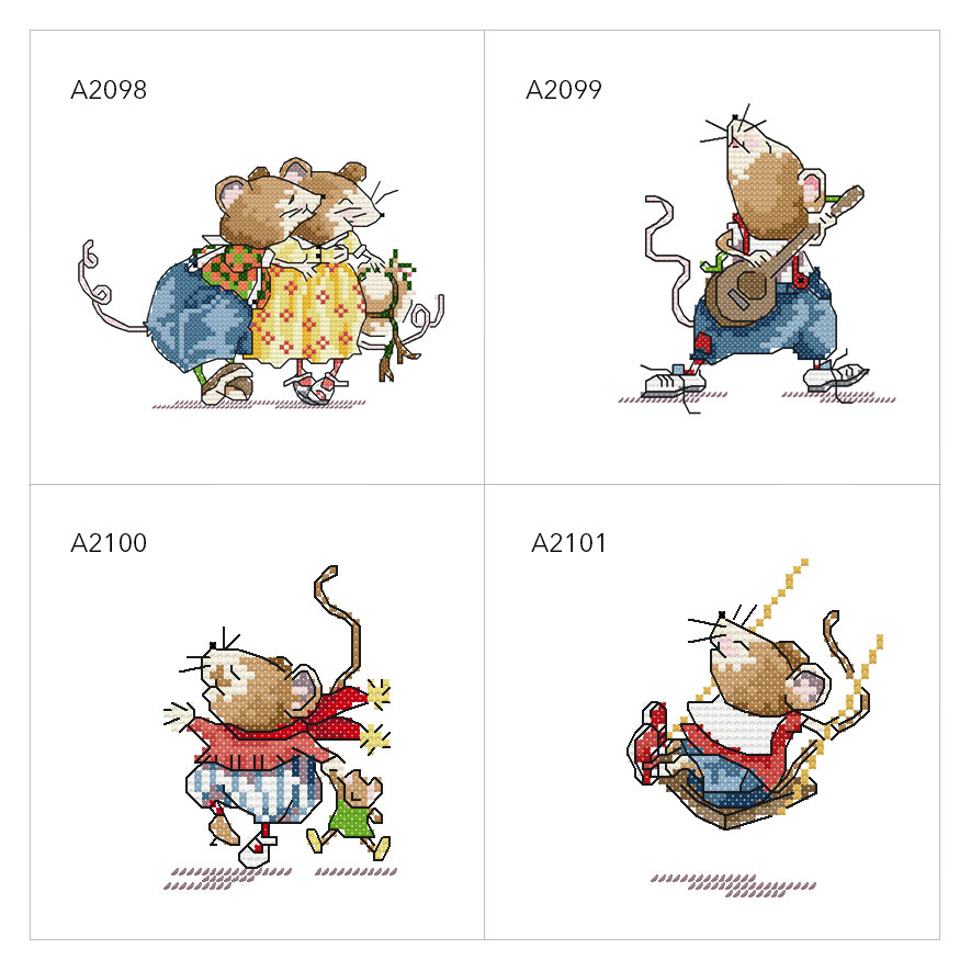 DMC绣线小小鱼十字绣 A2098-2101芭蕾鼠精准印花可爱卡通刺绣套件